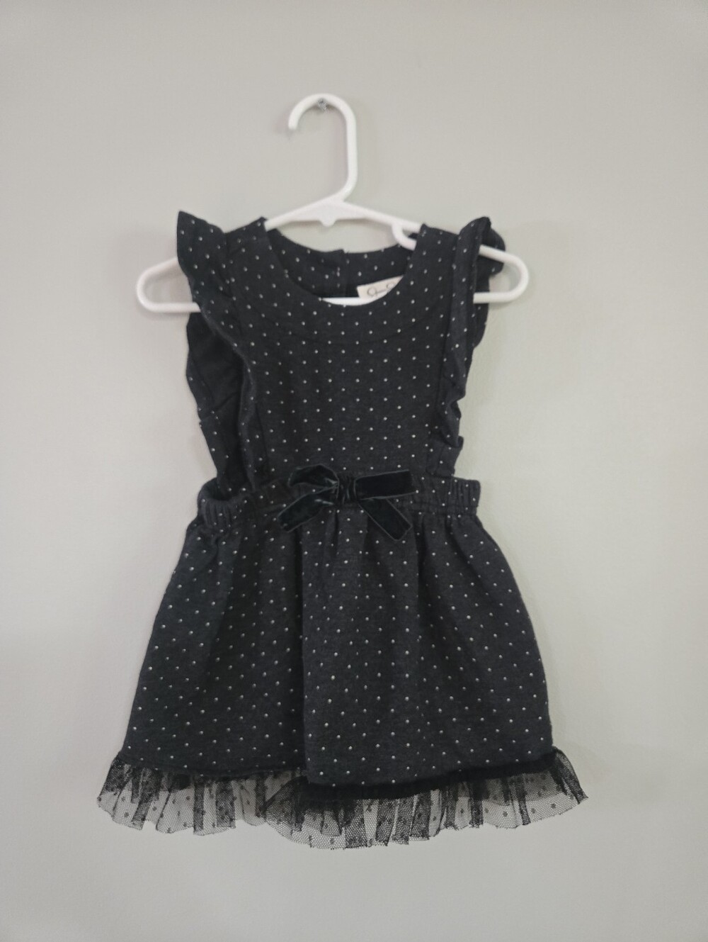 Jessica Simpson Baby Girls Black Polka Dot Ruffle Dress Size 18M Velvet Bow